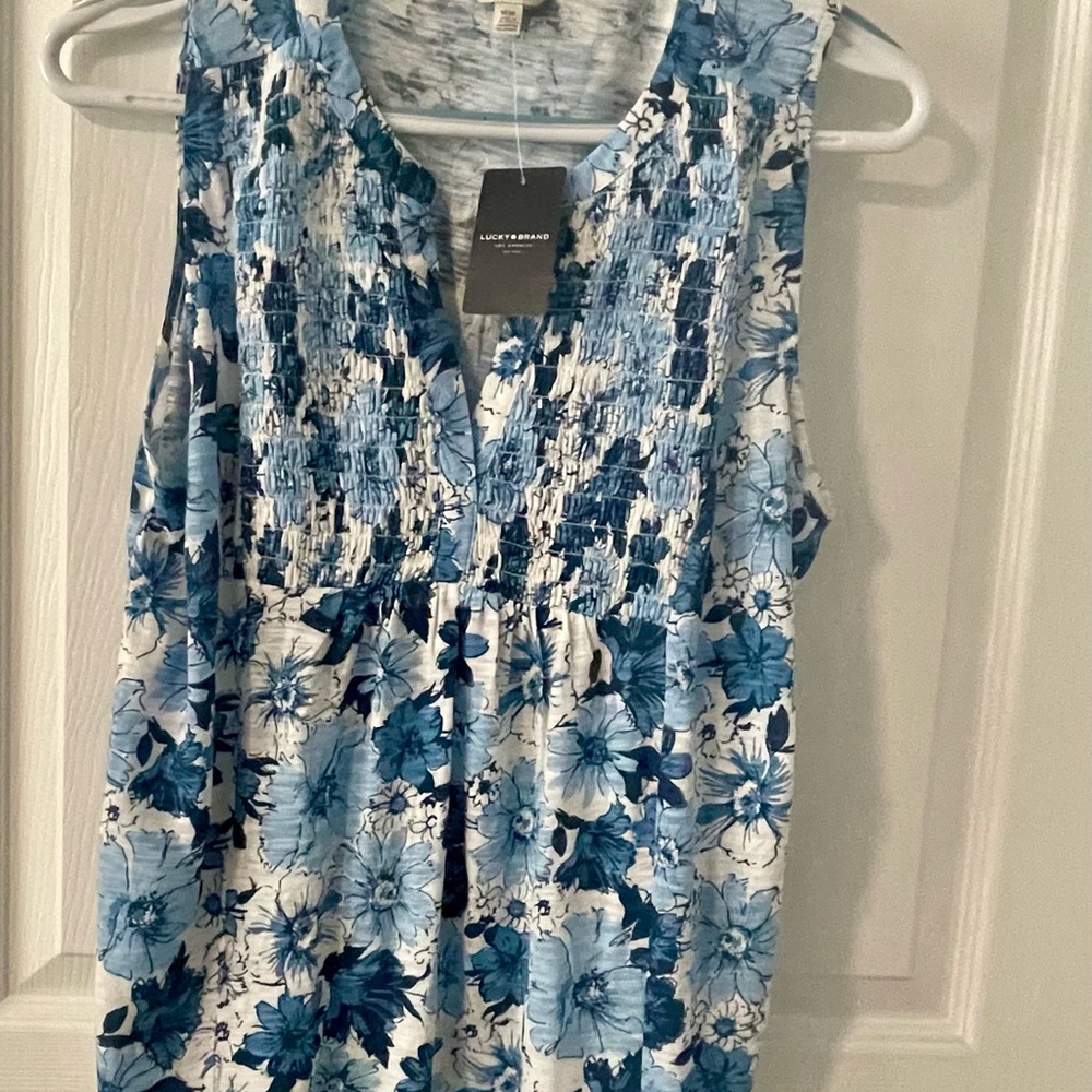 Lucky Brand Blue and White Floral Sleeveless Blouse